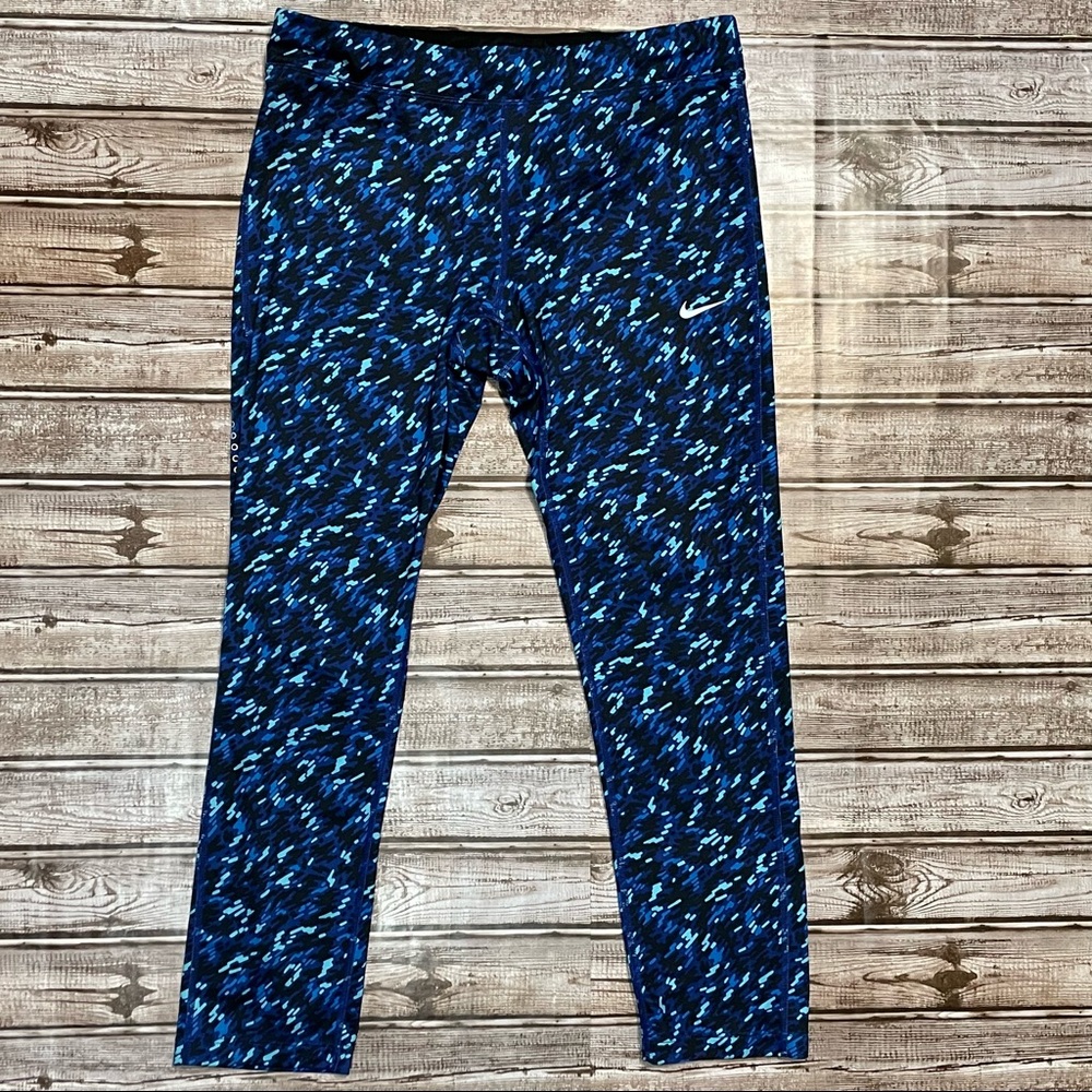 Nike Dri-Fit Blue Capri Drawstring Leggings Womens Medium Crop Workout Pants - Picture 1 of 3